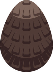 Dark chocolate easter egg standing with geometric shapes pattern on its shell