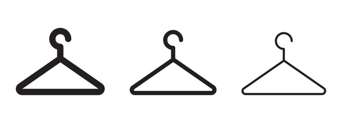Clothes hanger. Hanger icon vector set, Clothes hangar hook icon symbol shape. Coat rack sign silhouette. Isolated on white background.
