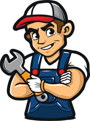 Mechanic cartoon logo design illustration white background