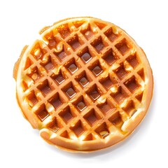 Freshly Baked Waffle with Tempting Maple Syrup and Butter Topping on Plain White Background