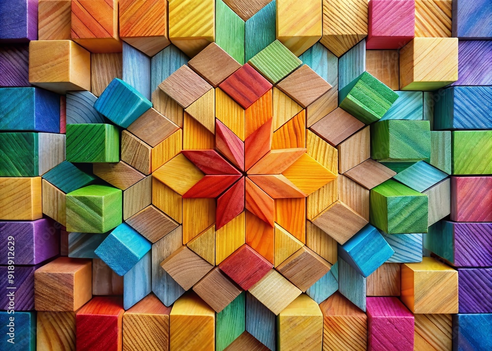 Aufkleber vibrant wooden blocks arranged in a gradient pattern, displaying a kaleidoscope of bright colors, pe