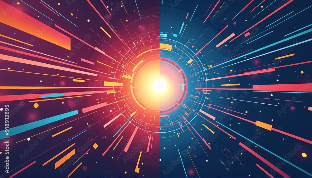 Poster cosmic explosion: dynamic visualization of big bang theory and universe expansion concept