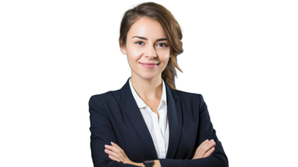 Young brunette business woman  standing over isolated transparent background.

