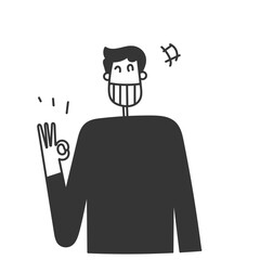 hand drawn doodle person with hand ok sign 