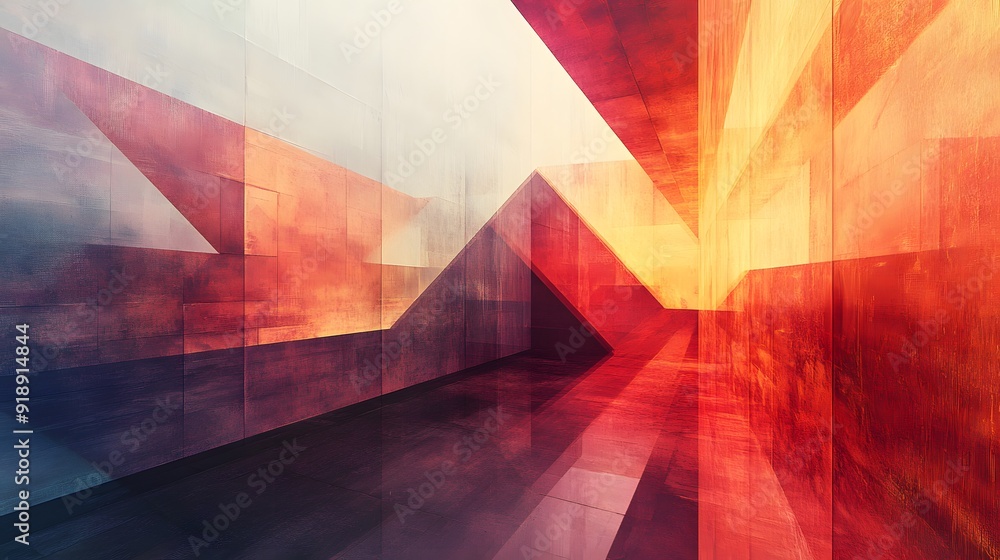 Wall mural 10. modern abstract geomatics with floating geometric forms and ethereal light effects