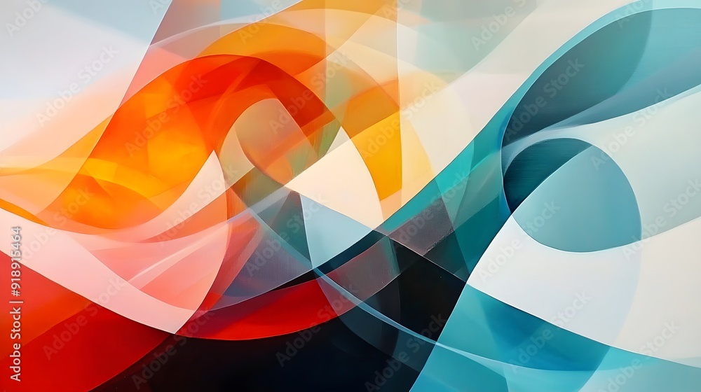 Poster 15. geometric abstraction featuring fluid shapes and layered transparency