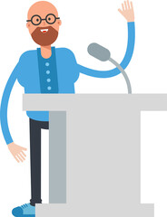 Bald Man Character Speaking on Podium
