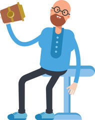 Bald Man Character Drinking Coffee
