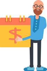 Bald Man Character and Payment Date Calendar
