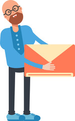 Bald Man Character Holding Mail
