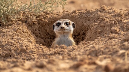 Curious Meerkat Peeking Out of Burrow - Adorable Wildlife Photo