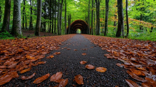 Avenue of dark-leaved copper beech trees, tunnel effect
