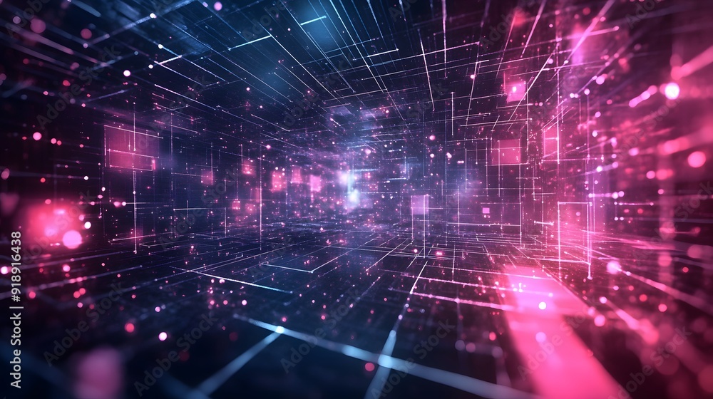 Wall mural 20. high-tech abstract geomatics featuring abstract grids and luminous highlights
