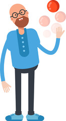 Bald Man Character Playing Ball
