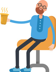 Bald Man Character Drinking Coffee
