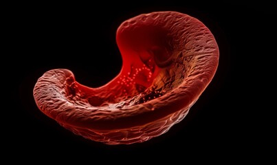 Microscopic view of a red blood cell, displaying its biconcave shape and flexibility