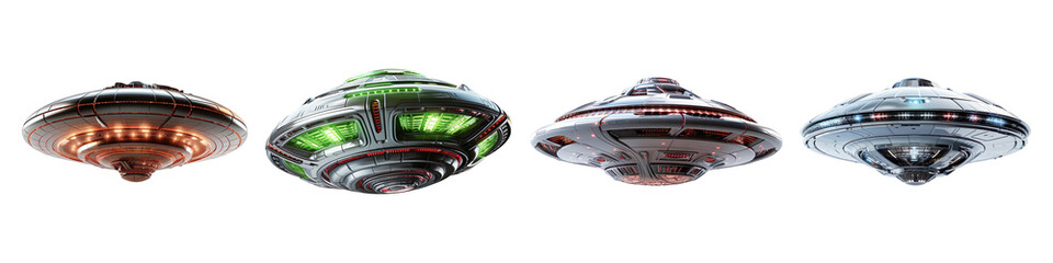 Obraz premium Collection set of UFO alien ship isolated on transparent background