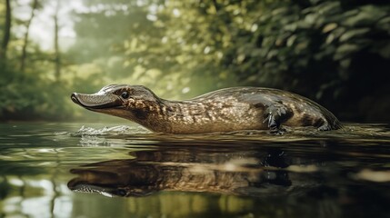 Fototapeta premium Platypus Swimming: A Curious Creature on Calm Waters