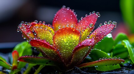 Close-up of Drosophyllum lusitanicum, dewy pine carnivorous plant