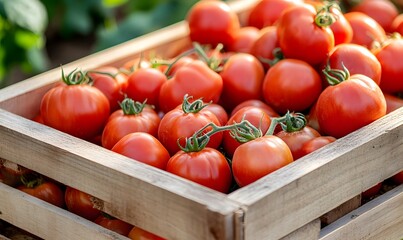 wooden box full of tomatoes, Generative AI