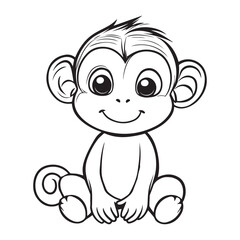 Obraz premium Monkey Outline Design, Monkey Clipart, Cute Monkey illustration in black and white 