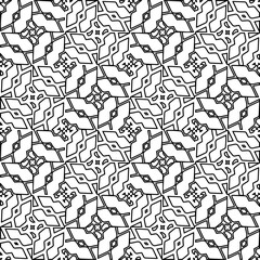 Vector pattern with symmetrical elements . Modern stylish abstract texture. Repeating geometric tiles from striped elements.Black and white pattern.