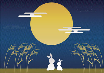 お月見うさぎの親子十五夜_グラデーション