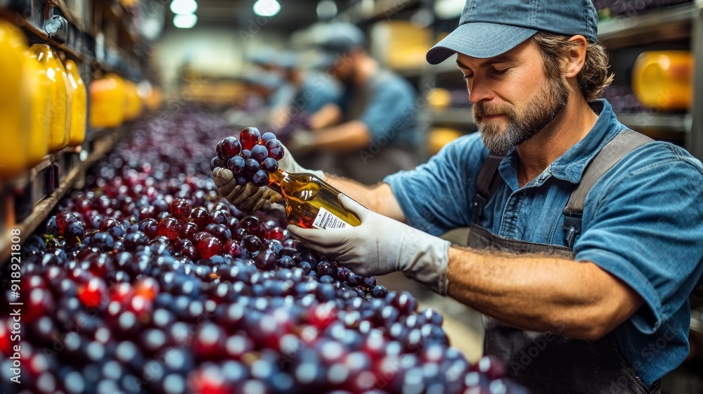 Poster winemaker working in modern large winery factory