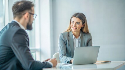 Career Mentorship Session - A mentor providing career advice to a mentee, with a clean and focused office background.
