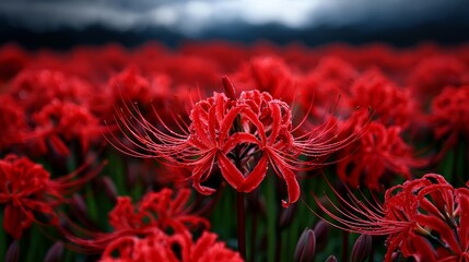 Field of red spider lilies (Lycoris radiata), Japanese autumn © Aventurine