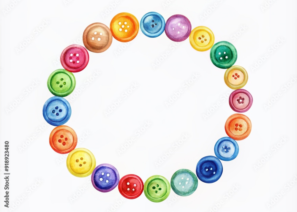 Poster vibrant watercolor circle with multicolored buttons featuring numbers from zero to nine, arranged in
