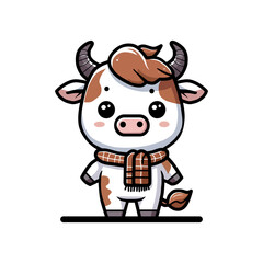 vector illustration of a cute and adorable dairy cow in cartoon style isolated on white background