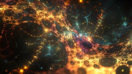 54. Geometric abstraction with complex network patterns and luminous glows