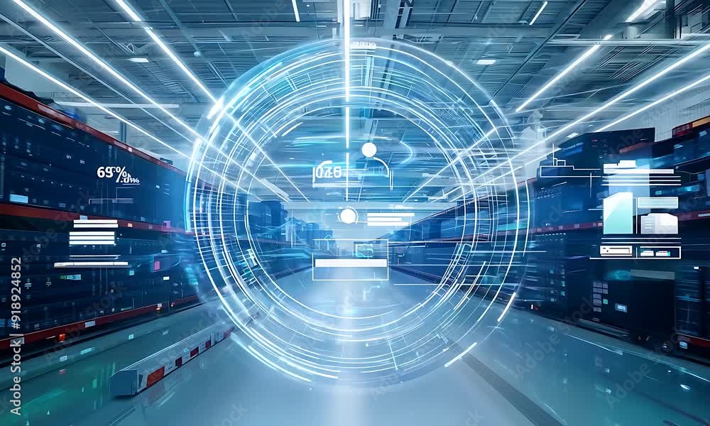 Aufkleber explore the advanced technology and organization of an automated warehouse with impressive lighting 