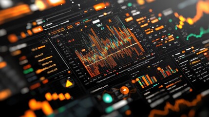 Obraz premium A modern financial technology dashboard displaying cryptocurrency analytics with detailed charts and graphs, showcasing real-time data on digital currency fluctuations and trading volumes. The