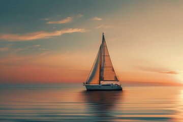 Fototapeta premium A sailboat floating on calm ocean waters during sunset
