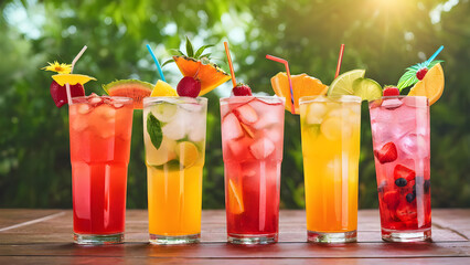 colorful cocktails on the table, summer drinks cocktails, ai generated
