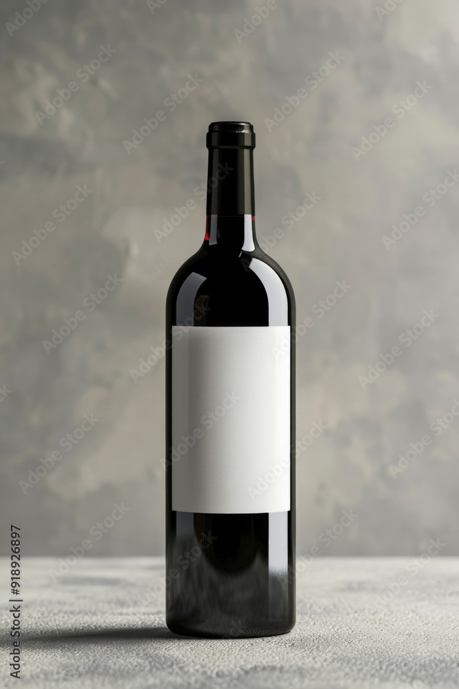 Poster a single bottle of wine sitting on a wooden table with a rustic background