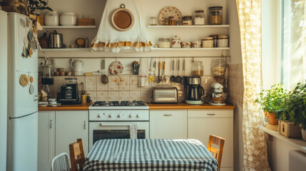 A photo of the kitchen with white walls