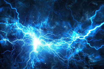Fototapeta premium Generative ai on theme of scary bright electric lightning bolt with branches in the night dark sky