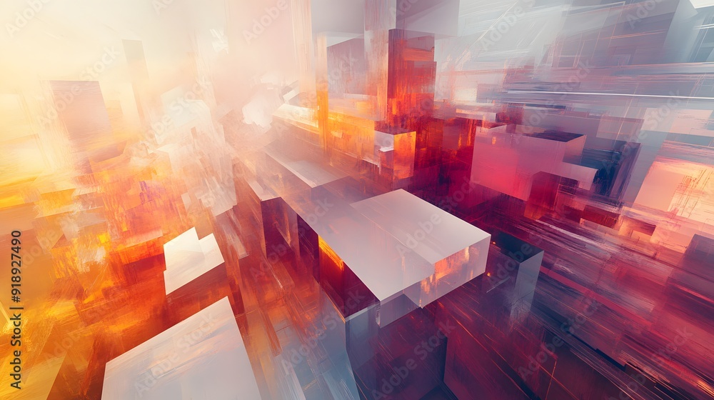 Sticker 81. modern abstract geomatics with cascading geometric shapes and subtle light effects