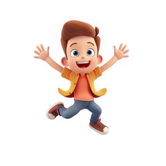Obraz premium Cartoon boy jumping when shouting cheers 3d