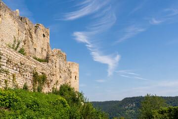 The Hilltop ruins of an 11th-century stronghold, château de Hohenurach, Burgruine Hohenurach, Stronghold Atop a Hill in Bad Urach, Castle in Baden-Württemberg