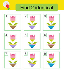 Fun puzzle game. Find two identical flowers. Answer is 4,8.