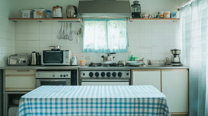 Fototapeta premium A photo of the kitchen with white walls