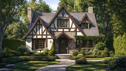 A Charming Stone and Timber Cottage with Lush Greenery