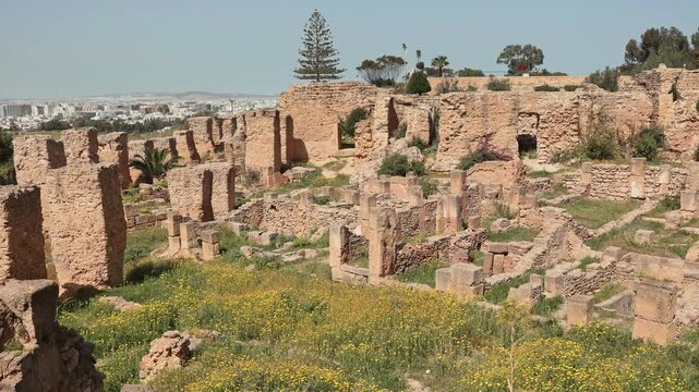 Ruins of the house of Hannibal at the excavations of Carthage. High quality 4k footage