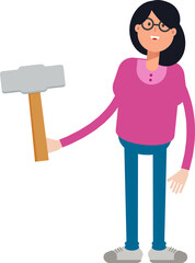 Woman Character Holding Hammer Tool
