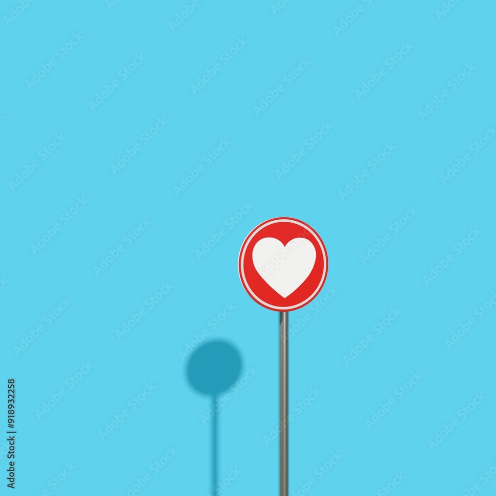 Poster minimal idea concept of heart sign symbol with shadow on blue background. 3d rendering