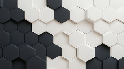 3D embossed hexagon design, monochromatic gradient from light gray to black, soft shadows adding depth, abstract and modern